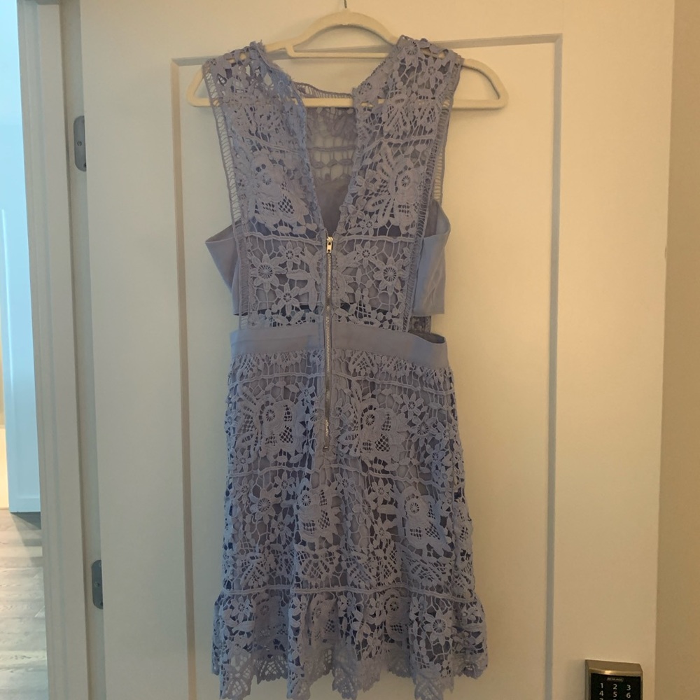 Bloomingdales Aqua floral lace cut out lilac dress - Picture 2 of 2